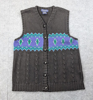 Eagles Eye Sweater Vest Womens Large Southwestern Cable Knit Vintage Boho Rodeo